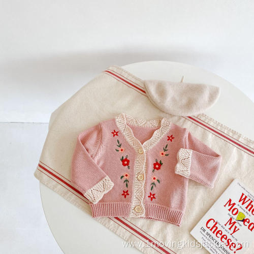 Flower Embroidered Knitted Children's Top Cardigan